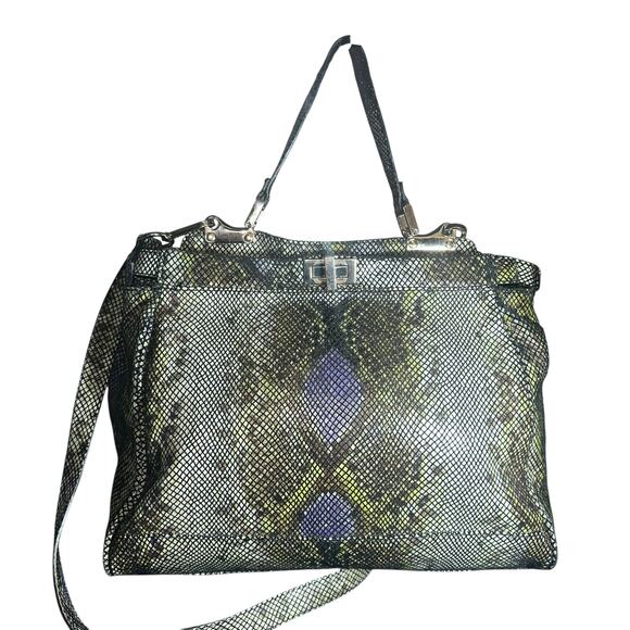 Danier Genuine Leather Python Print Satchel Crossbody Bag Gray Purple - Picture 5 of 15